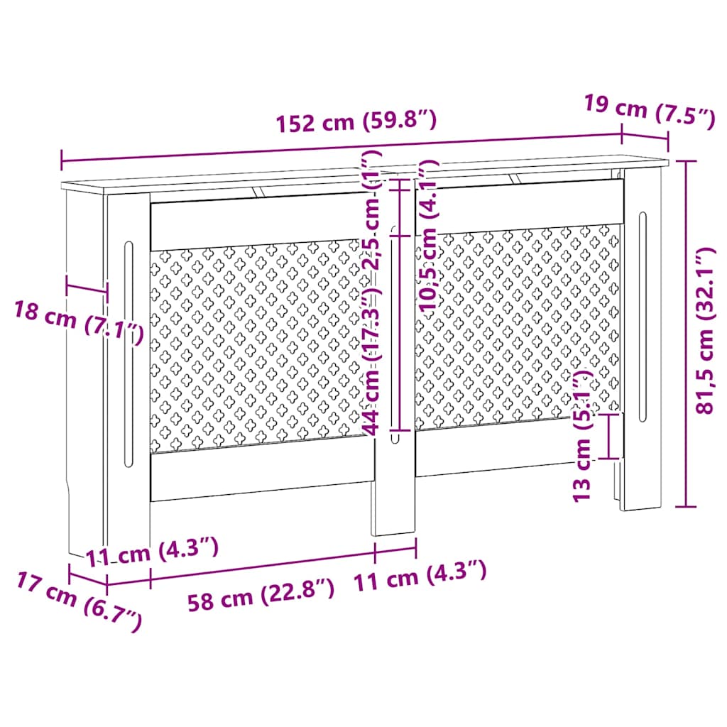 Radiator Covers 2 pcs White 152x19x81,5 cm MDF