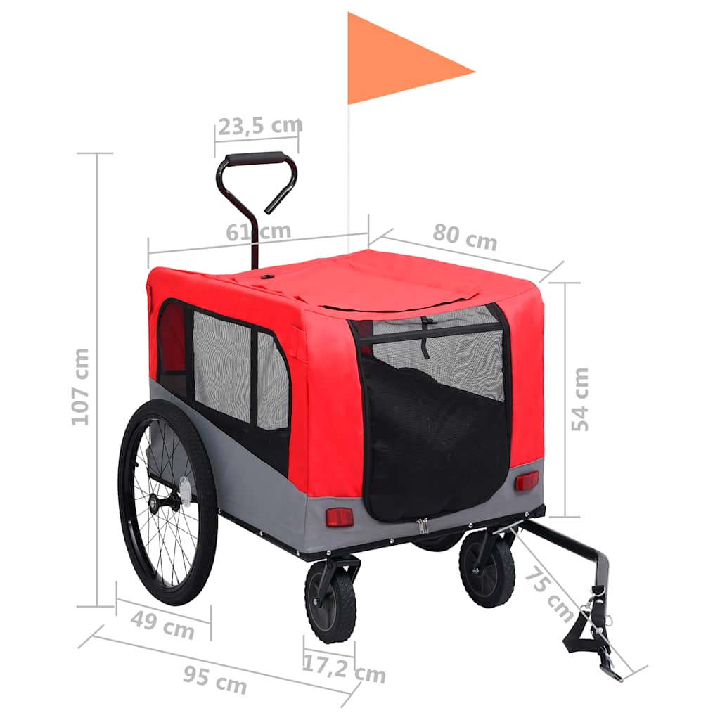 vidaXL 2-in-1 Pet Bike Trailer & Jogging Stroller Red and Grey