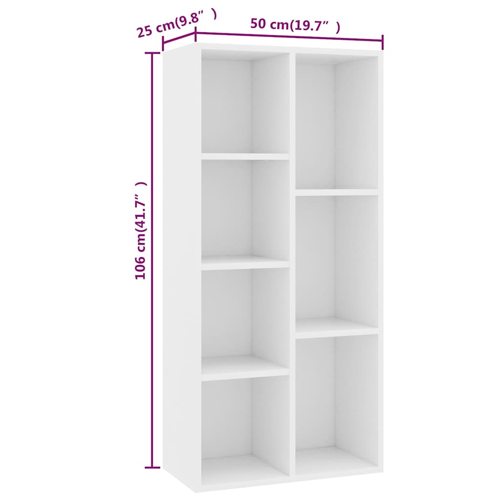801107 vidaXL Book Cabinet White 50x25x106 cm Engineered Wood