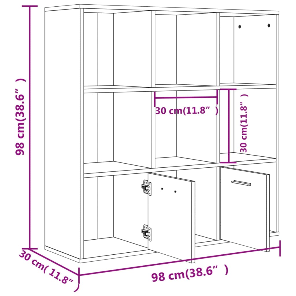 801120 vidaXL Book Cabinet Concrete Grey 98x30x98 cm Engineered Wood