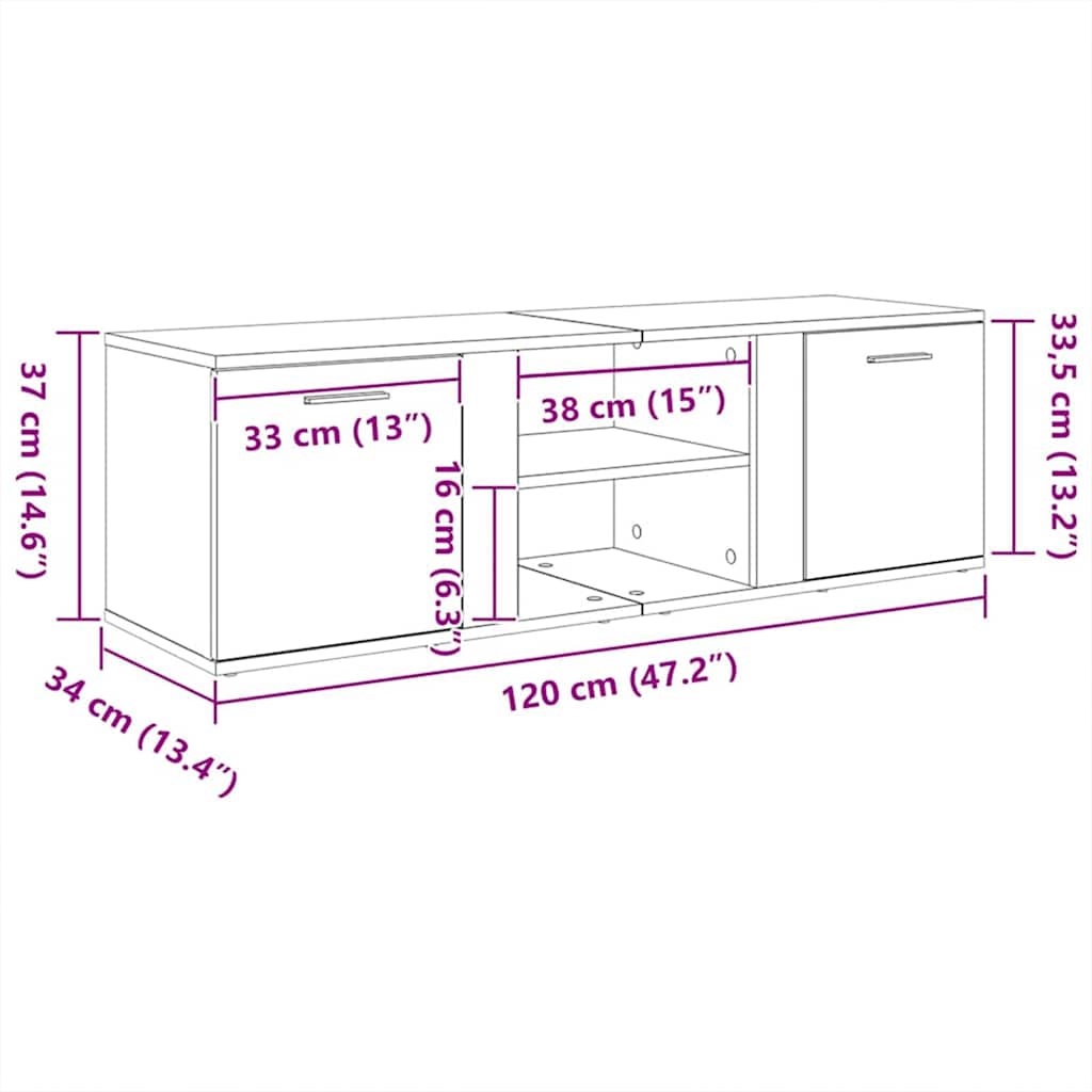 801165 vidaXL TV Cabinet Concrete Grey 120x34x37 cm Engineered Wood
