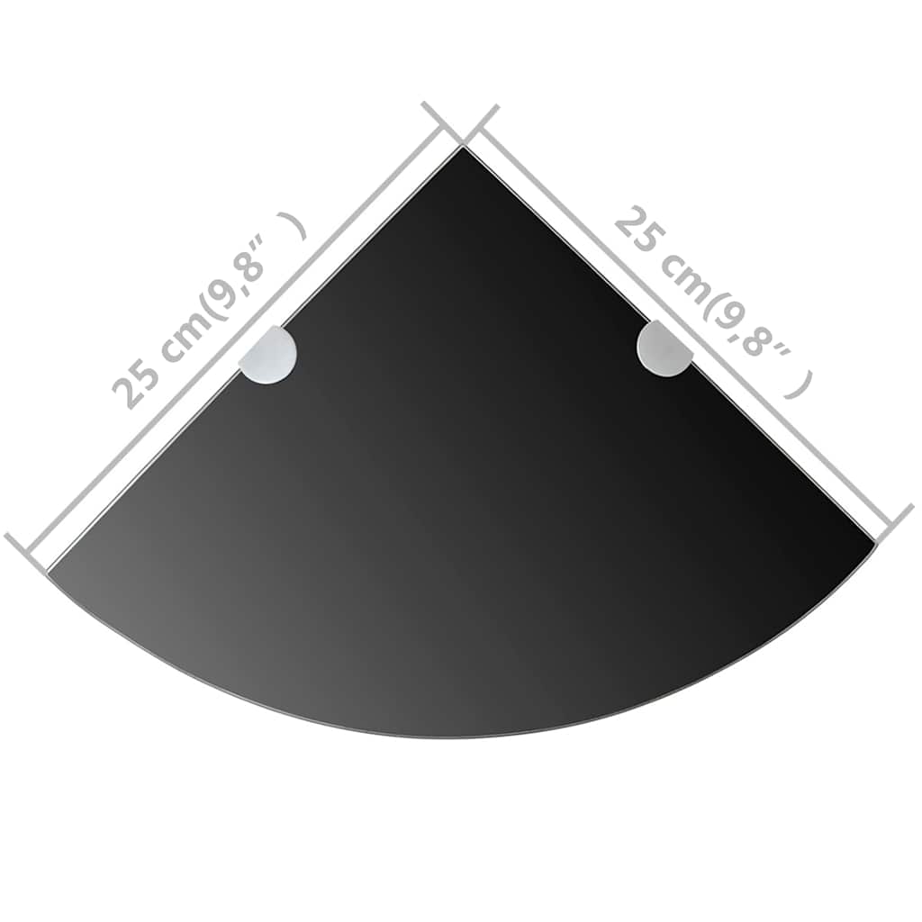 Corner Shelf | Set of 2 | Black | Tempered safety glass | 25x25 cm