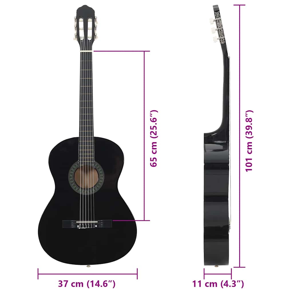 Classical Guitar for Beginner Black 4/4 39" Basswood