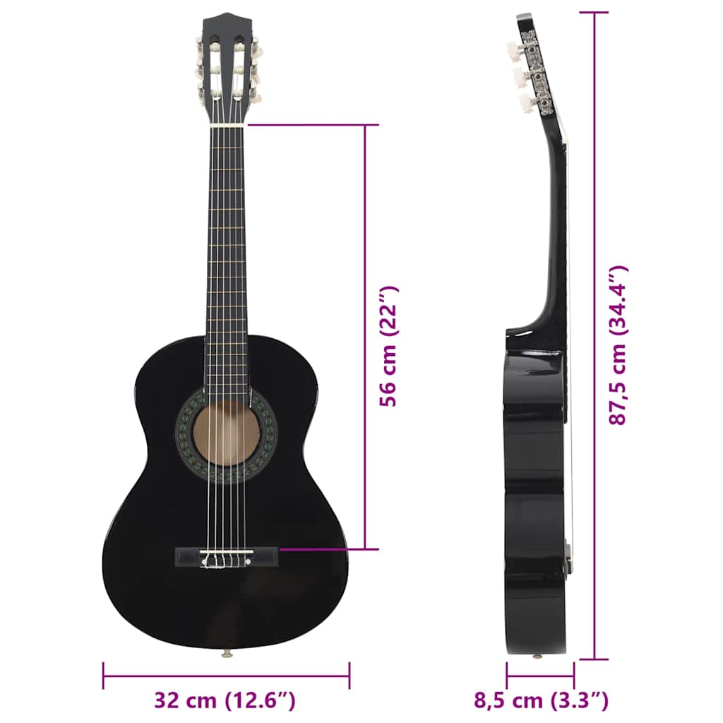70126 vidaXL Classical Guitar for Beginner and Kids Black 1/2 34