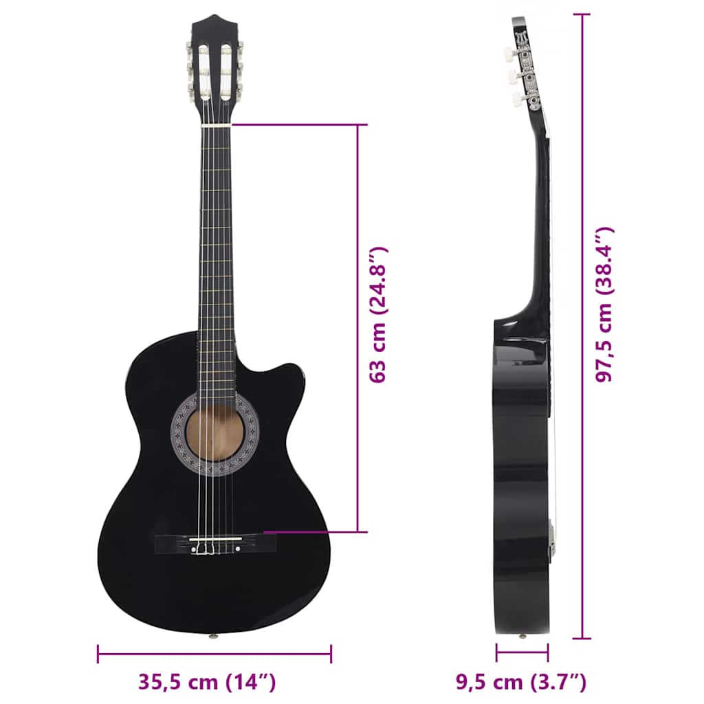 70132 vidaXL Western Classical Cutaway Guitar with 6 Strings Black 38