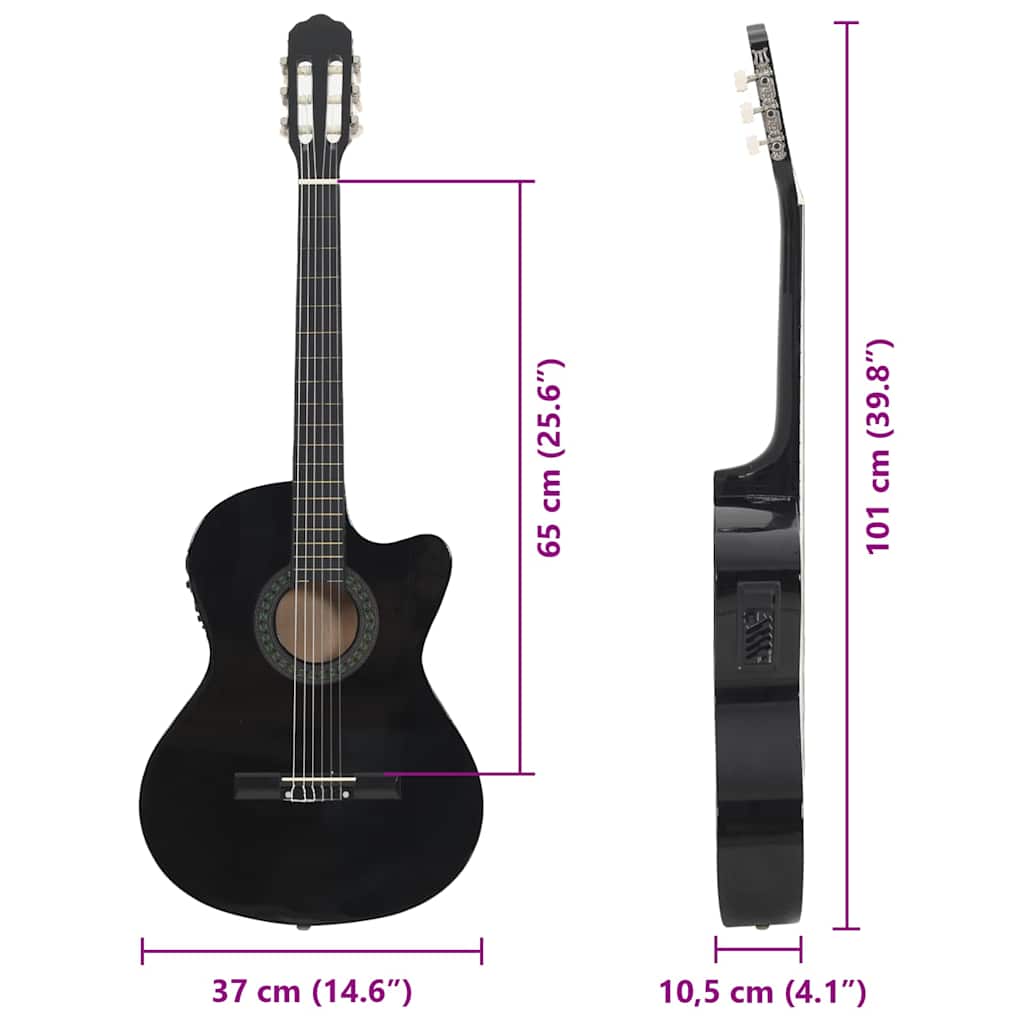 70138 vidaXL Western Classical Cutaway Guitar with Equalizer 6 Strings Black