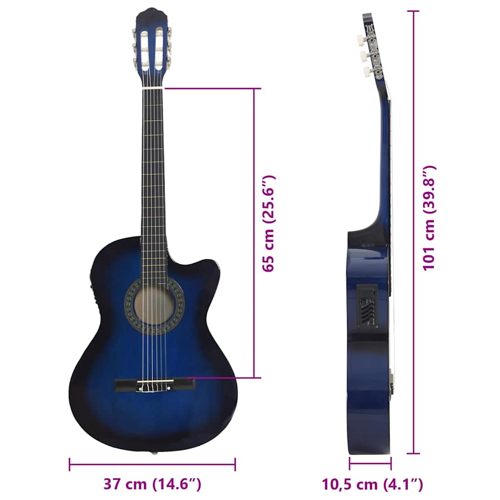12 Piece Western Guitar Set with Equalizer and 6 Strings Blue