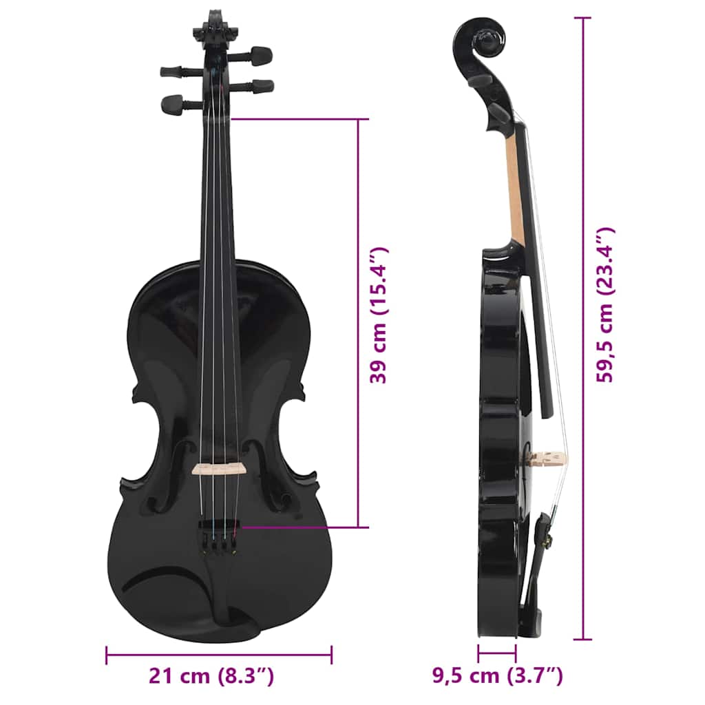 Violin Full Set with Bow and Chin Rest Black 4/4