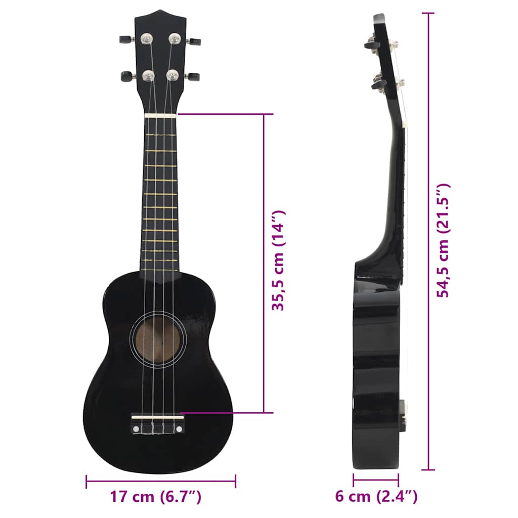 70147 vidaXL Soprano Ukulele Set with Bag for Kids Black 21