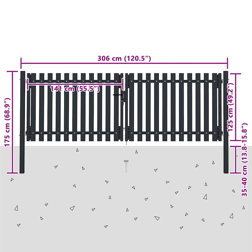 Double Door Fence Gate Steel 300x125 cm Anthracite