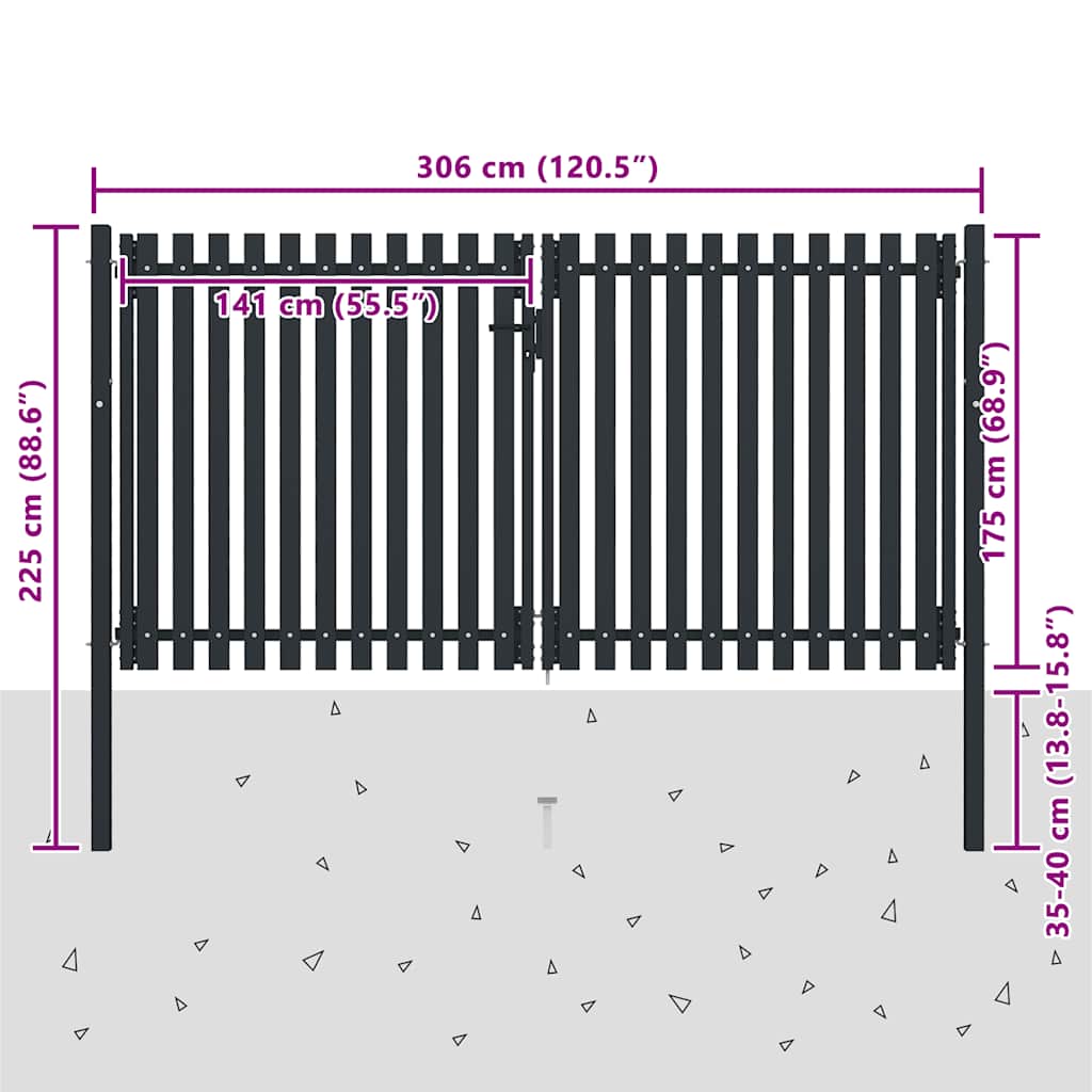 Double Door Fence Gate Steel 300x175 cm Anthracite