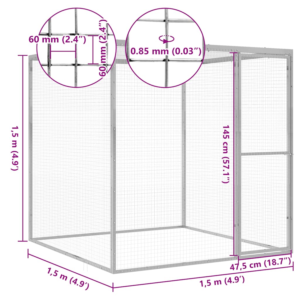 Cat Cage 1.5x1.5x1.5 m Galvanised Steel