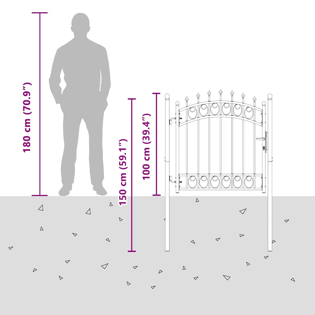 Fence Gate with Spikes Steel 100x100 cm Black