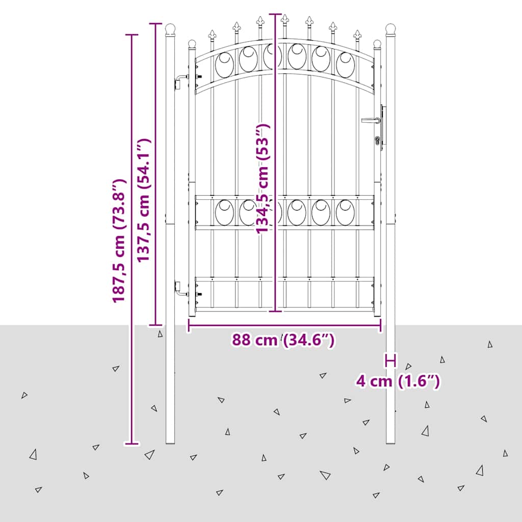 146381 vidaXL Fence Gate "EMMEN" with Spikes Steel 103x134,5 cm Black