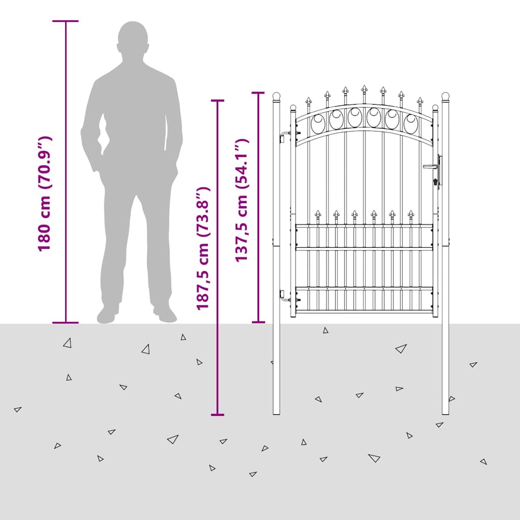 146391 vidaXL Fence Gate "EMMEN" with Spikes Steel 104x134,5 cm Black