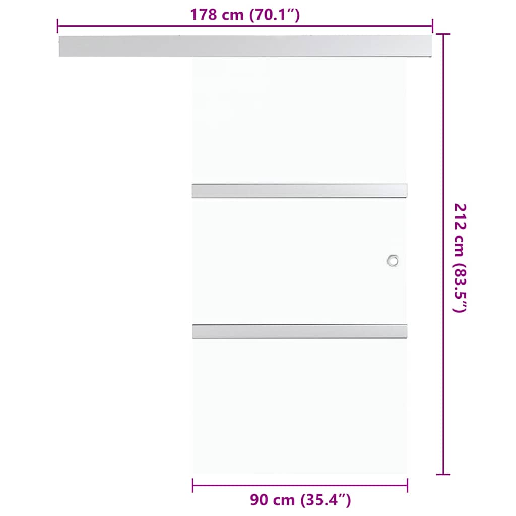 288053 vidaXL Sliding Door ESG Glass and Aluminium 90x212 cm Silver