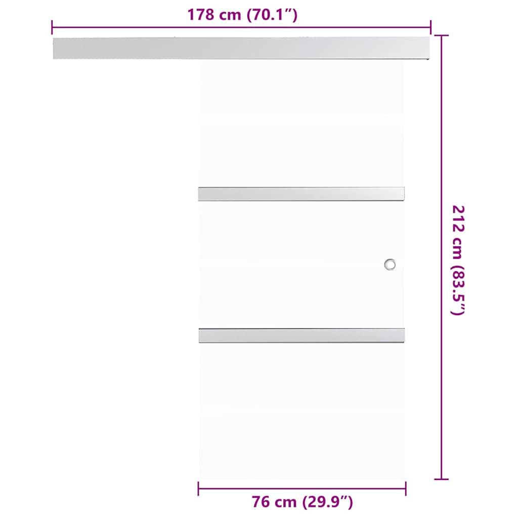 288058 vidaXL Sliding Door ESG Glass and Aluminium 76x212 cm Silver