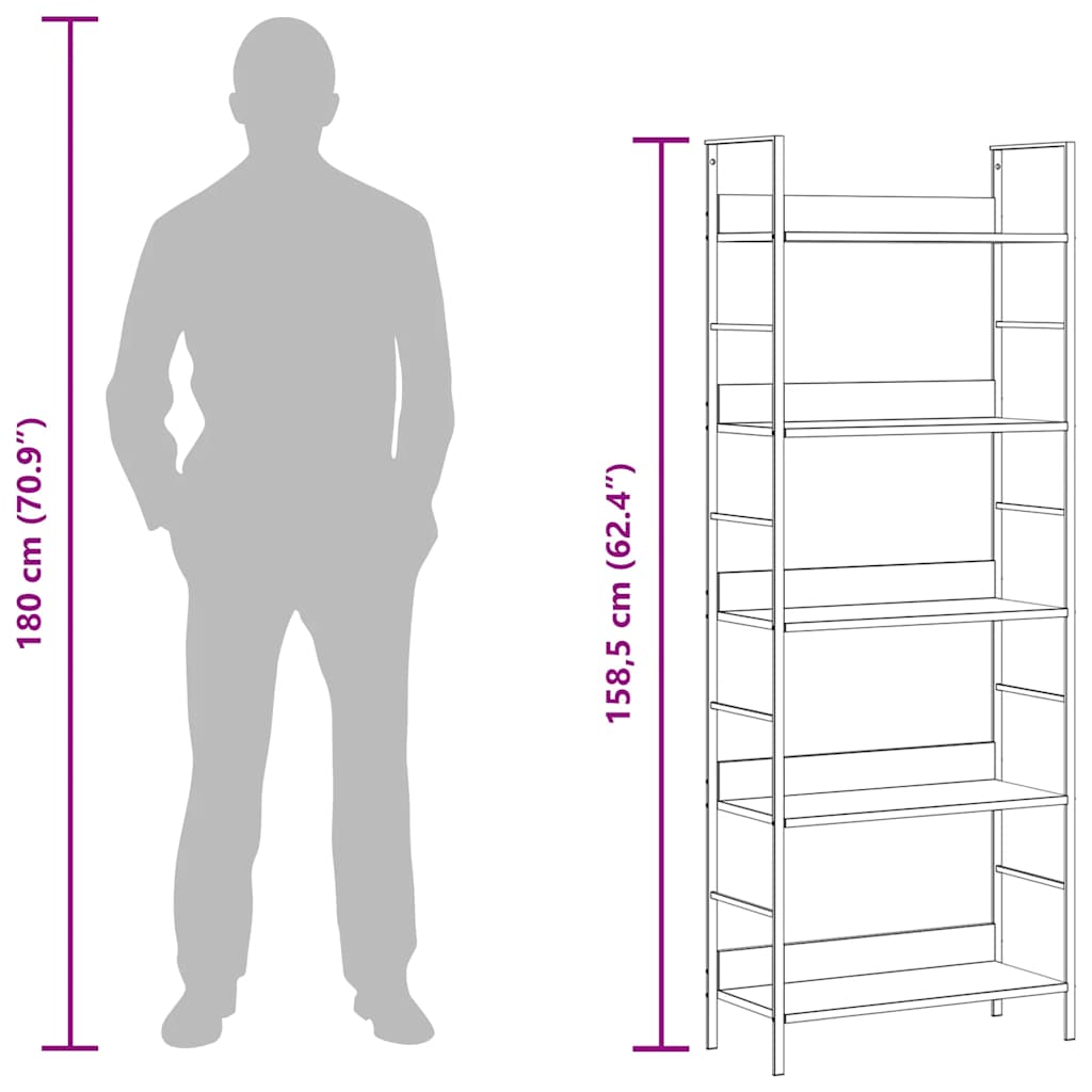 5-Layer Book Shelf White 60x27.6x158.5 cm Engineered Wood