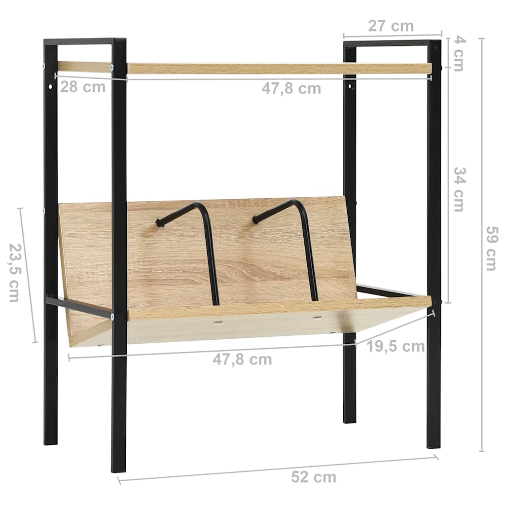 288231 vidaXL 2-Layer Book Shelf Black and Oak 52x28x59 cm Engineered Wood