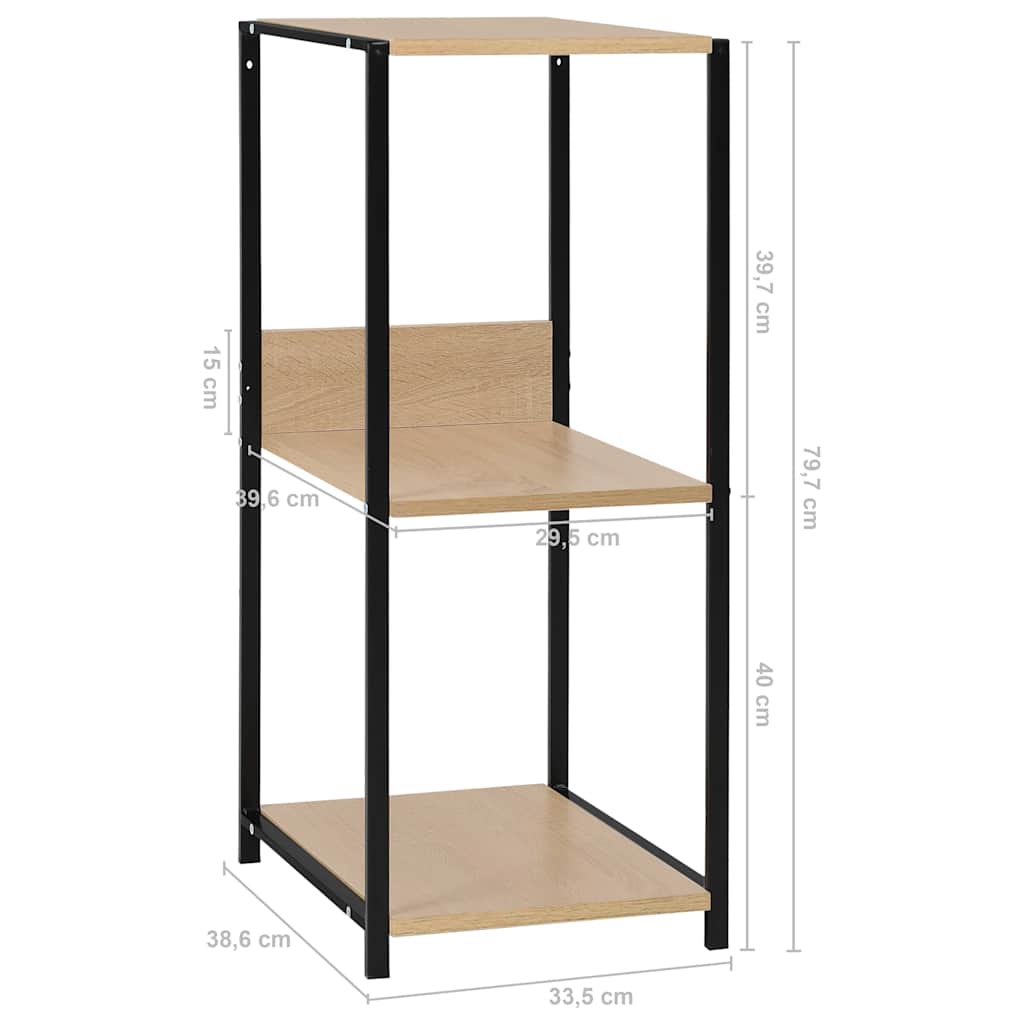 Small Straight Book Shelf Black and Oak 33.5x39.6x79.7 cm