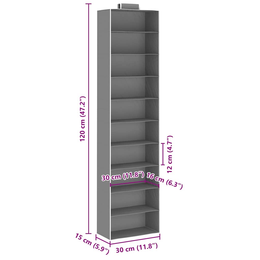 Hanging Closet Organisers 2 pcs with 10 Shelves Fabric