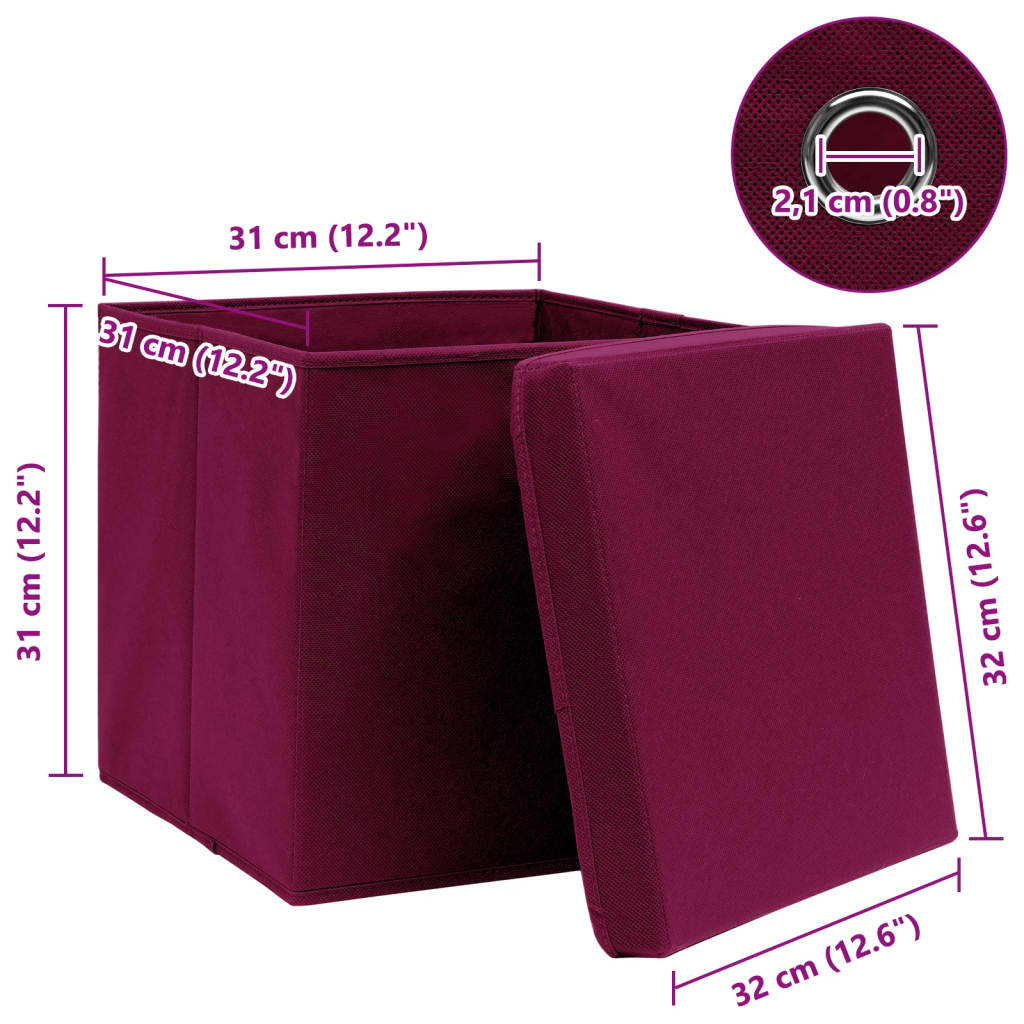 Storage Boxes with Lids 4 pcs Dark Red 32x32x32 cm Fabric