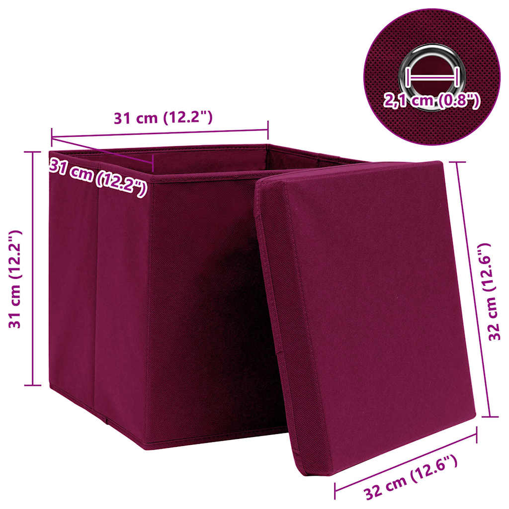 Storage Boxes with Lids 4 pcs Dark Red 32x32x32 cm Fabric