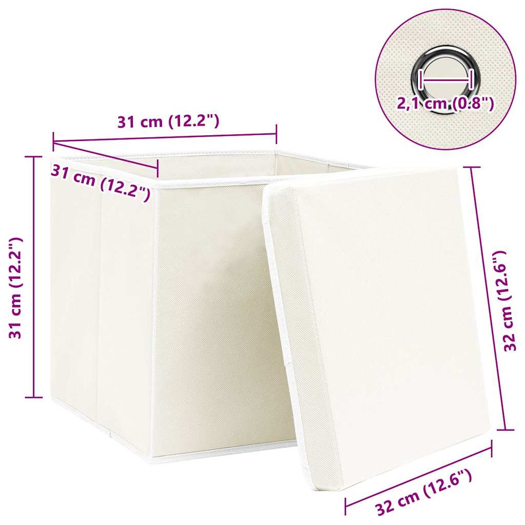 Storage Boxes with Lids 4 pcs White 32x32x32 cm Fabric