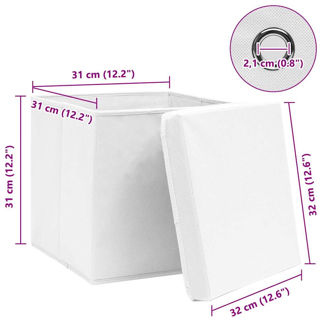 Storage Boxes with Lids 10 pcs White 32x32x32 cm Fabric