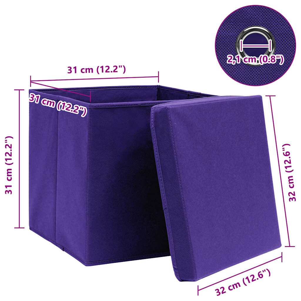 Storage Boxes with Lids 4 pcs Purple 32x32x32 cm Fabric