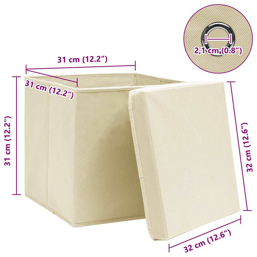 Storage Boxes with Lid 4 pcs Cream 32x32x32 cm Fabric