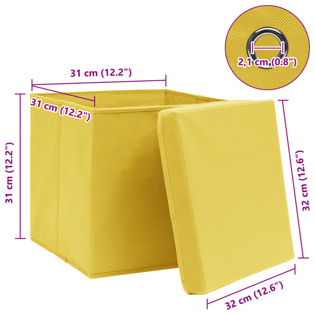 Storage Boxes with Lids 4 pcs Yellow 32x32x32 cm Fabric