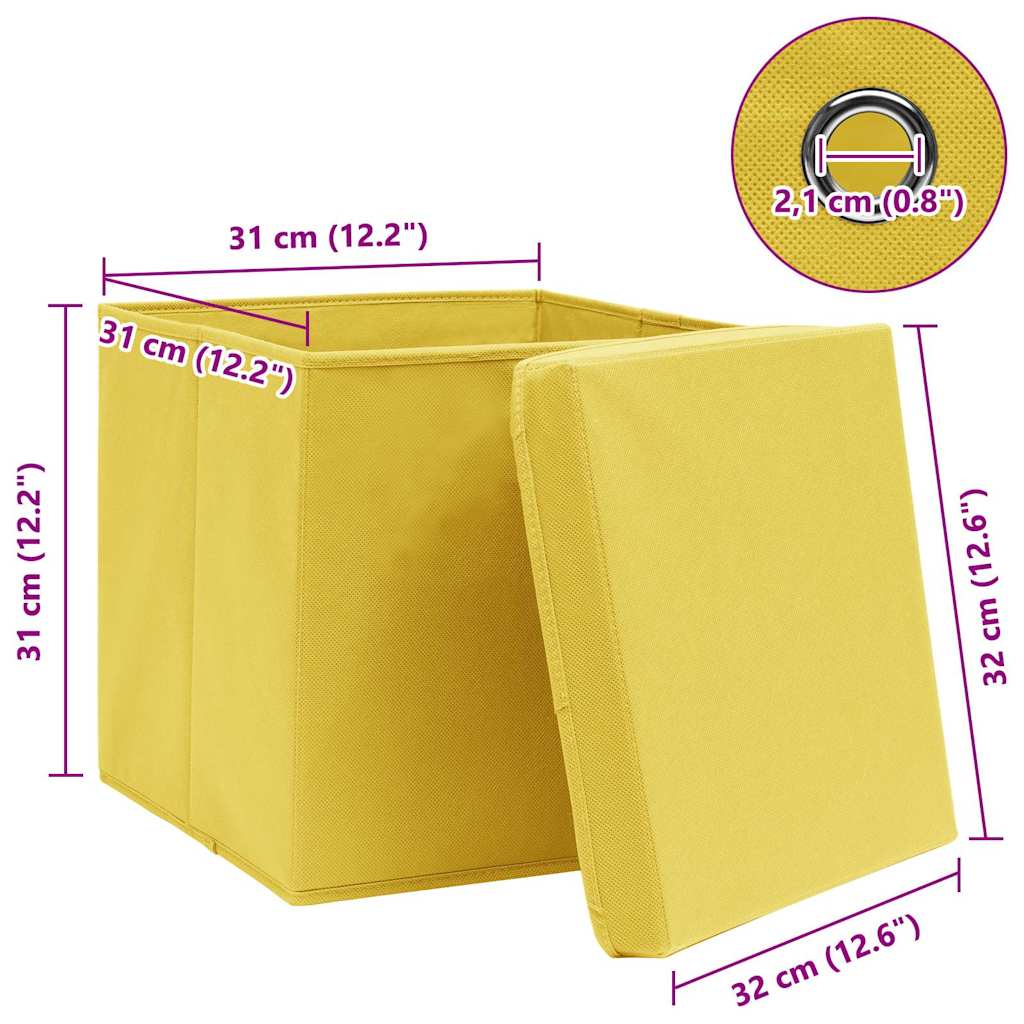 Storage Boxes with Lids 4 pcs Yellow 32x32x32 cm Fabric