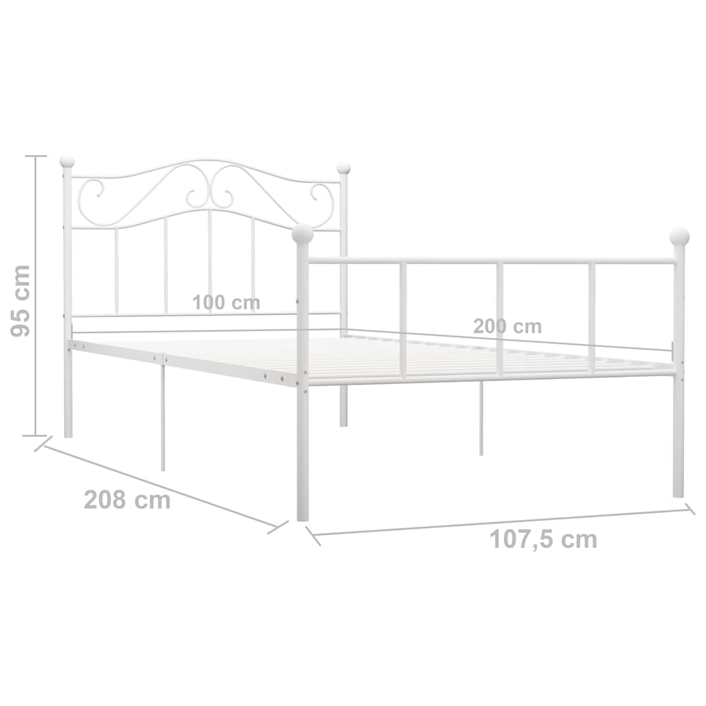 Bed Frame | White | Metal | Single | Durable | Bed Frame | Rectangular