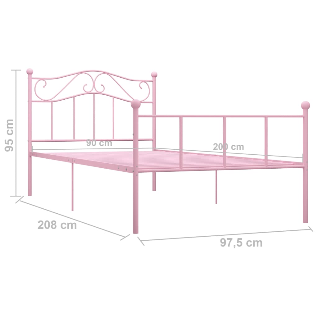 Bed Frame | Pink | Metal | Single | Durable | Bed Frame | Rectangular
