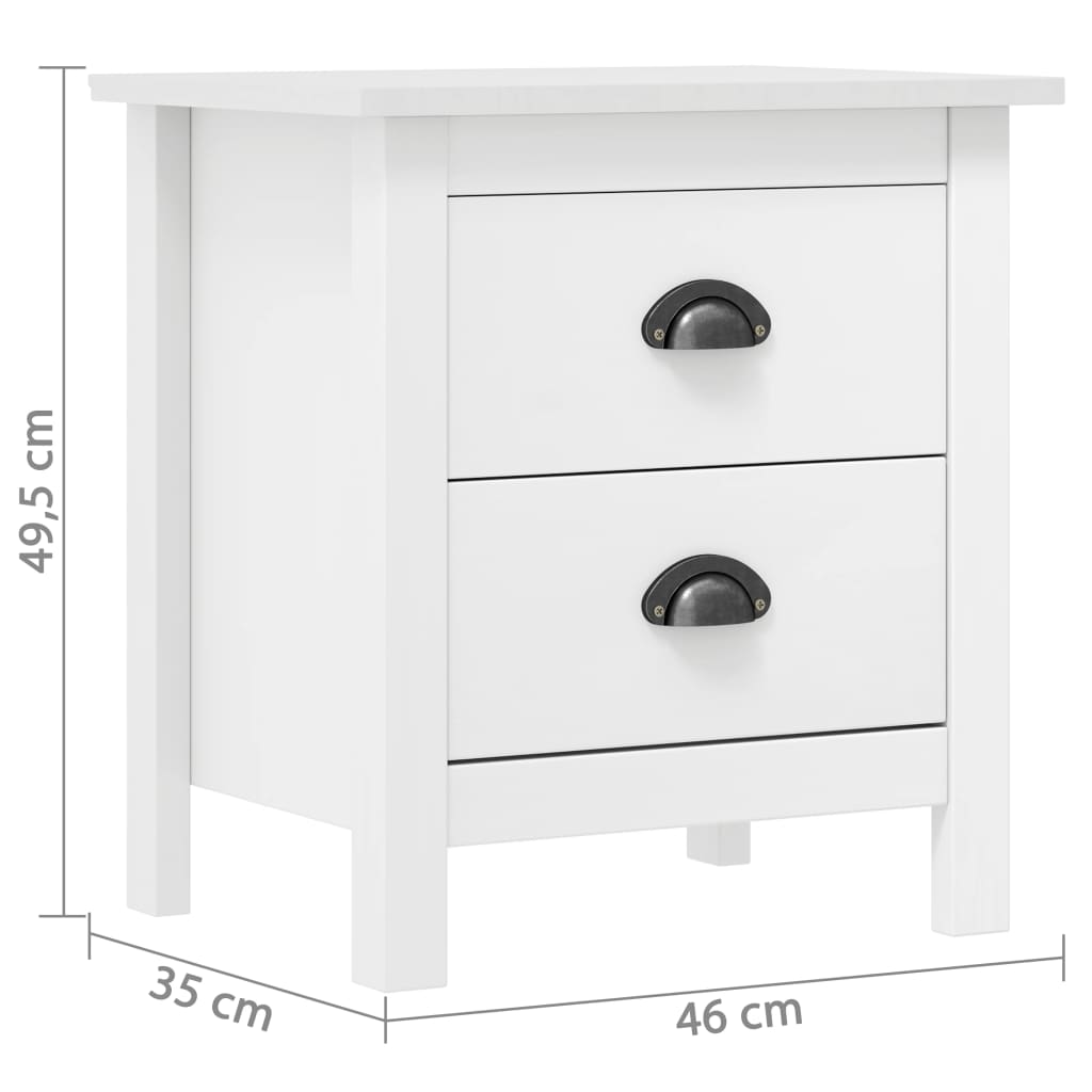 288908 vidaXL Bedside Cabinet "Hill" 2 pcs White 46x35x49,5 cm Solid Pine Wood