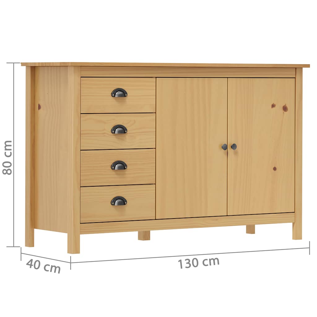 288931 vidaXL Sideboard "Hill" Honey Brown 130x40x80 cm Solid Pine Wood