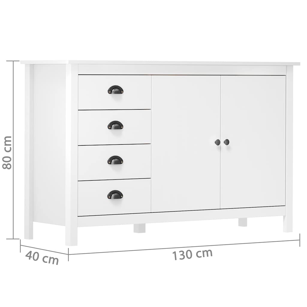 288932 vidaXL Sideboard "Hill" White 130x40x80 cm Solid Pine Wood