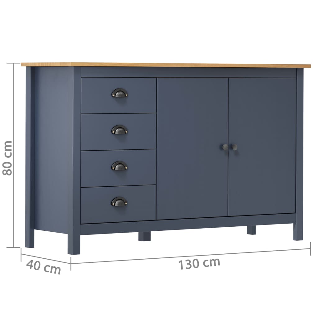 288933 vidaXL Sideboard "Hill" Grey 130x40x80 cm Solid Pine Wood