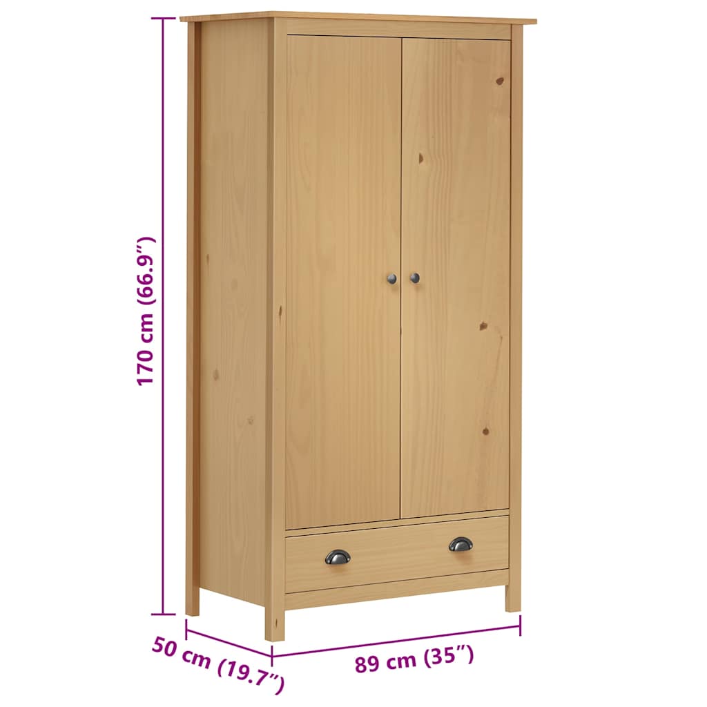 288947 vidaXL 2-Door Wardrobe "Hill" 89x50x170 cm Solid Pine Wood