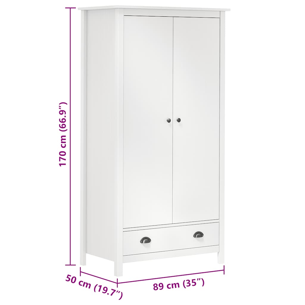 vidaXL 2-Door Wardrobe Hill White 89x50x170 cm Solid Pine Wood