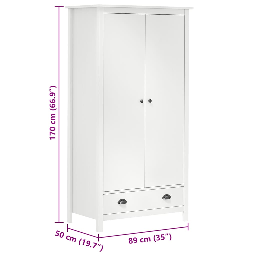 288948 vidaXL 2-Door Wardrobe "Hill" White 89x50x170 cm Solid Pine Wood