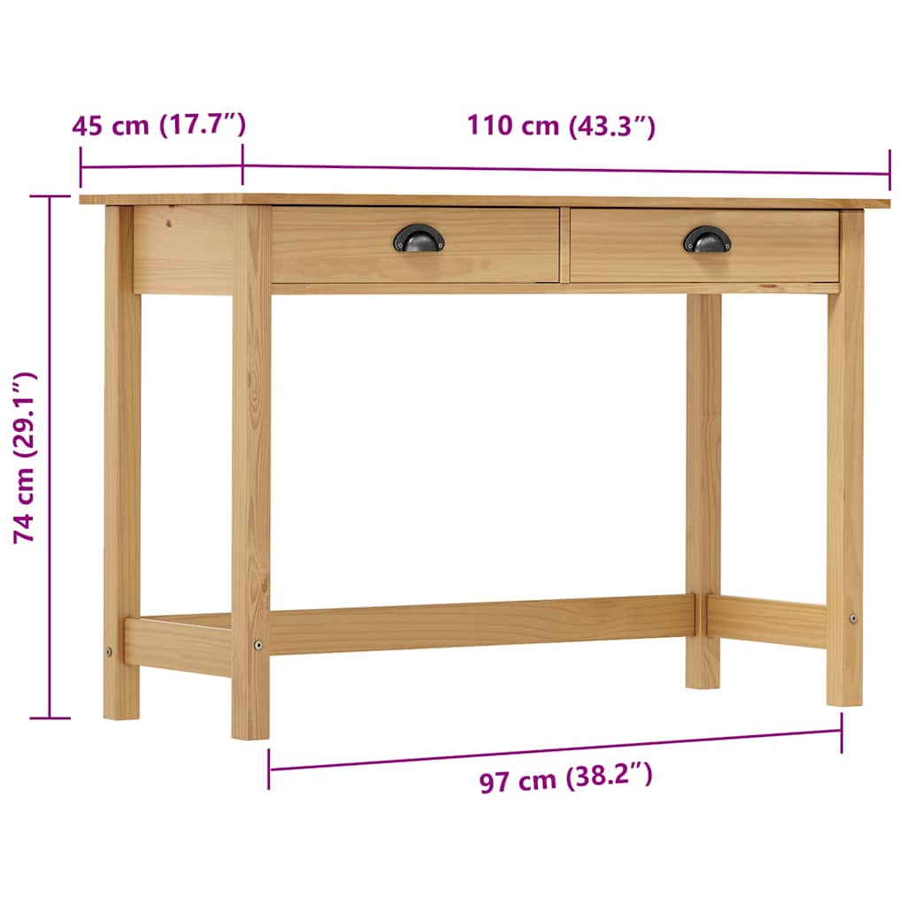 288991 vidaXL Console Table "Hill" with 2 Drawers 110x45x74 cm Solid Pine Wood