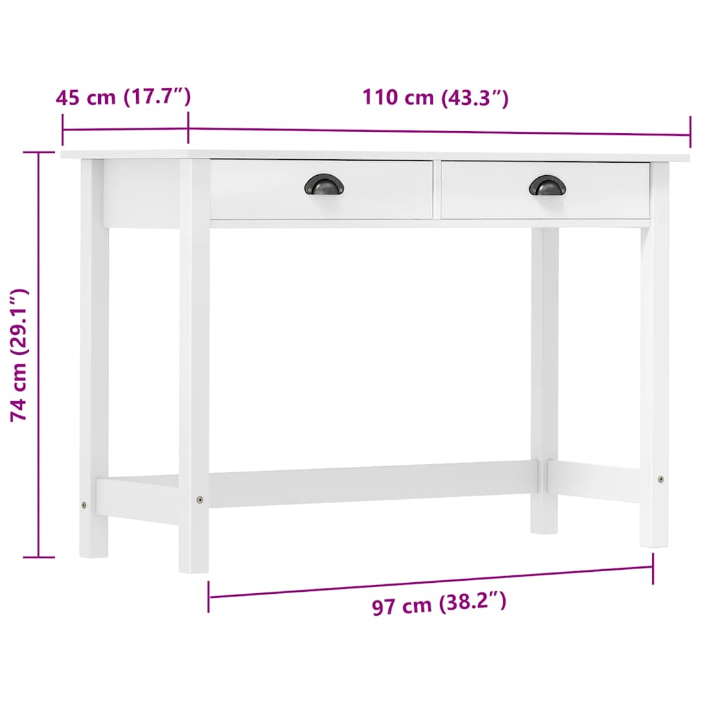 Console Table Hill with 2 Drawers 110x45x74 cm Solid Pine Wood