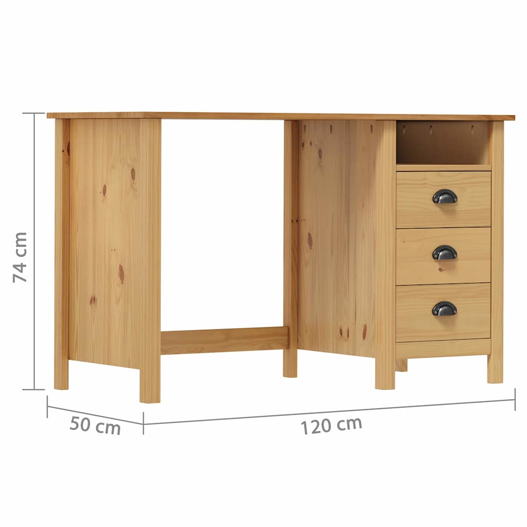 288995 vidaXL Desk "Hill" with 3 Drawers 120x50x74 cm Solid Pine Wood
