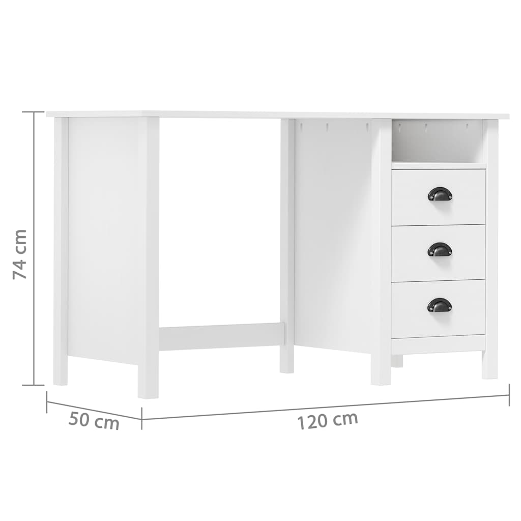 288996 vidaXL Desk "Hill" with 3 Drawers 120x50x74 cm Solid Pine Wood