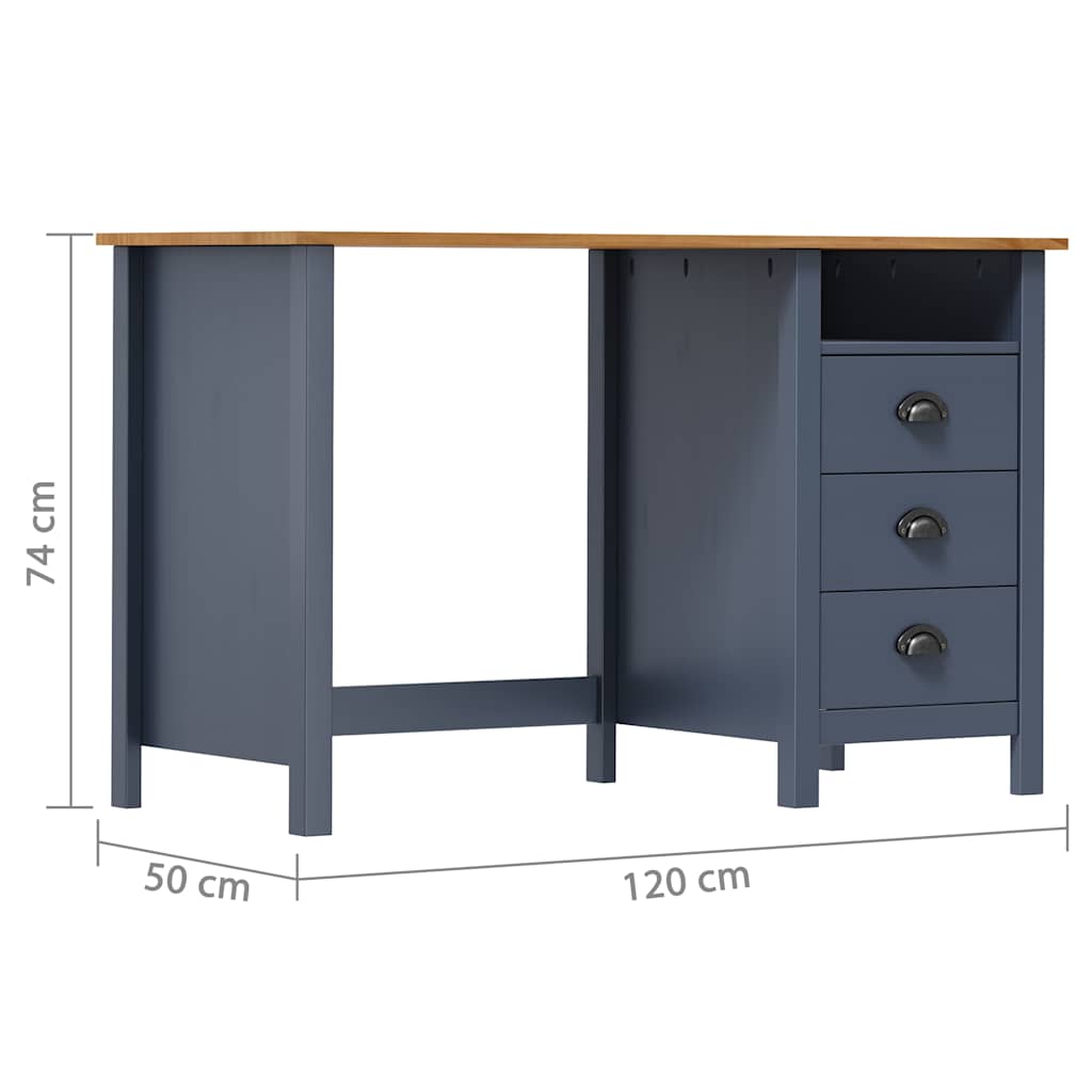 288997 vidaXL Desk "Hill" with 3 Drawers Grey 120x50x74 cm Solid Pine Wood