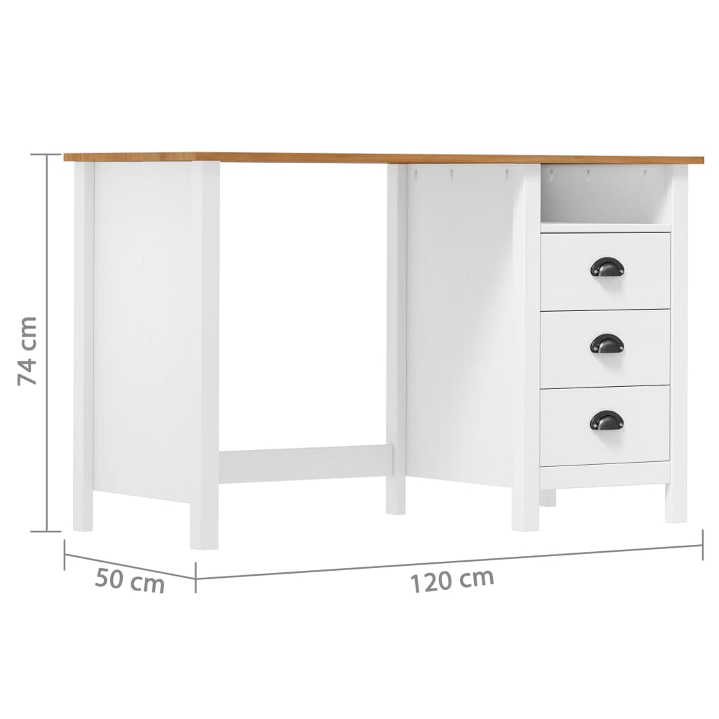 vidaXL Desk Hill with 3 Drawers 120x50x74 cm Solid Pine Wood