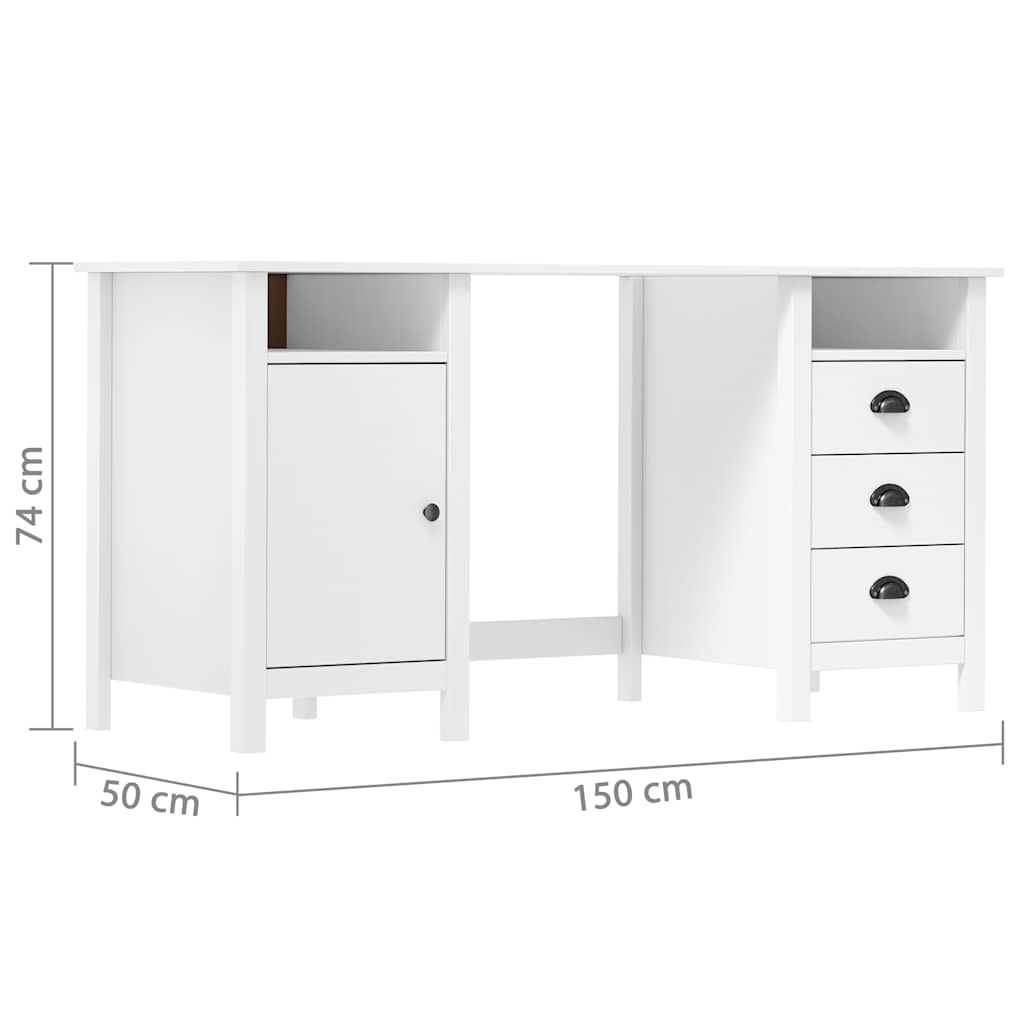 289000 vidaXL Desk "Hill" White 150x50x74 cm Solid Pine Wood