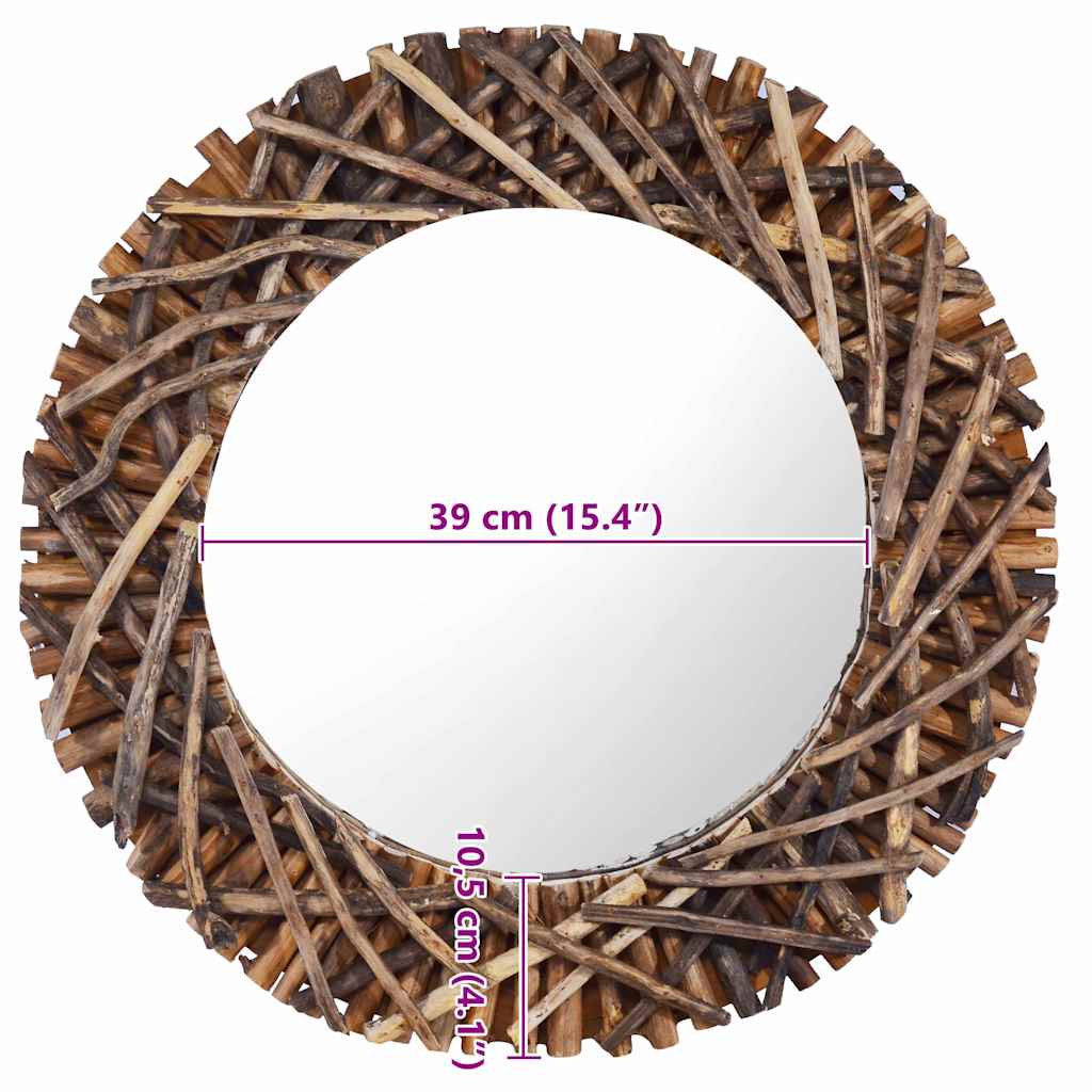 288802 vidaXL Wall Mirror 60 cm Teak Round